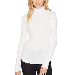 Free People White Waffle Long Sleeve Mockneck